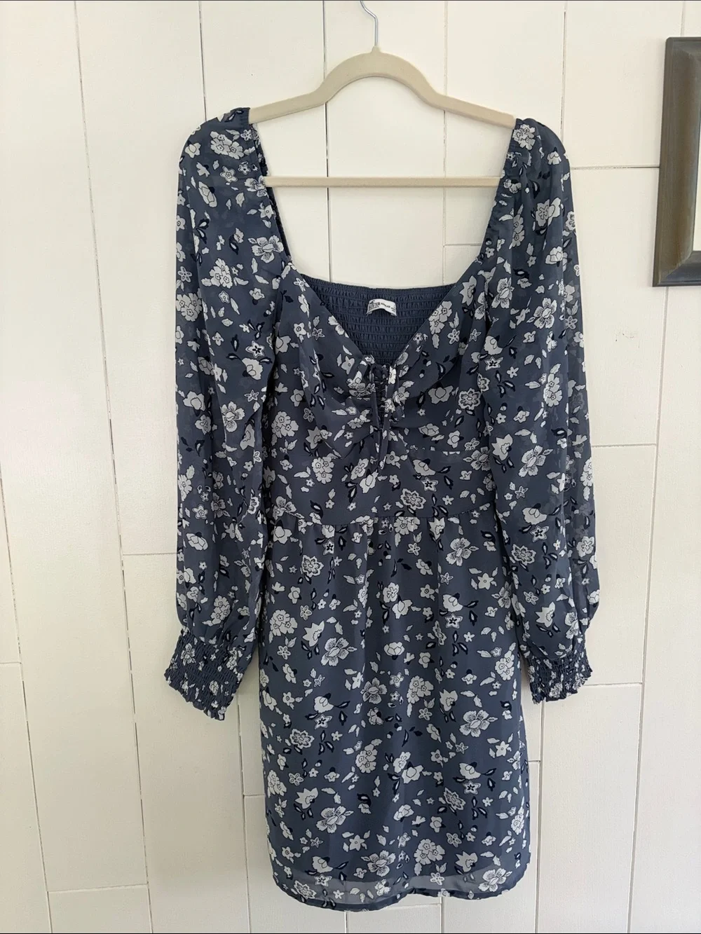 Hollister Navy Floral Long-Sleeve Tie-Front Dress